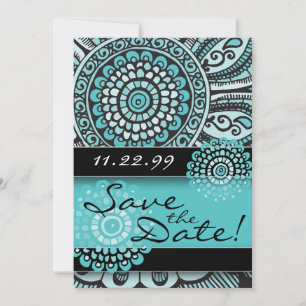 Save The Date Mandala Lace Turquoise Black Enregistrer le Mariag