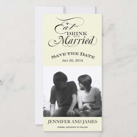 Save The Date Mangez, buvez, soyez mariés Économisez la date Car (Devant)