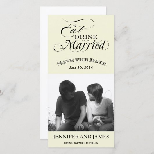Save The Date Mangez, buvez, soyez mariés Économisez la date Car (Devant / Derrière)