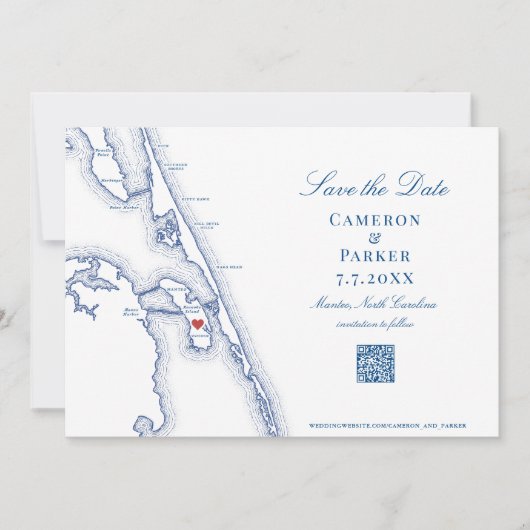 Save The Date Manteo NC Outer Banks Map Elegant Mariage de code  (Devant)
