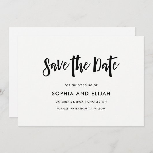 Save The Date manuscrit et moderne | Noir et blanc (Devant / Derrière)