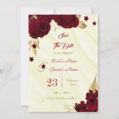 Save The Date marbre à fleurs bordeaux et or (Devant)