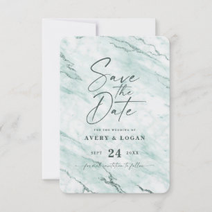 Save The Date Marbre à menthe chic avec huile verte Dusty Détail