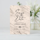 Save The Date Marbre beige chic avec huile de champagne Détails (Debout devant)