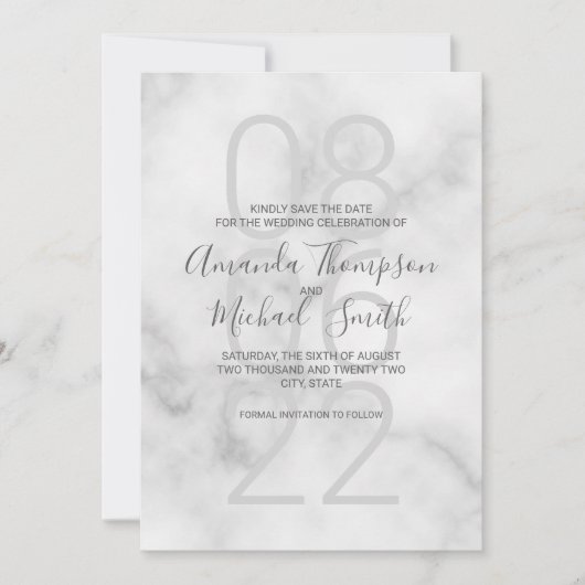 Save The Date Marbre blanc classique Mariage de script moderne (Devant)