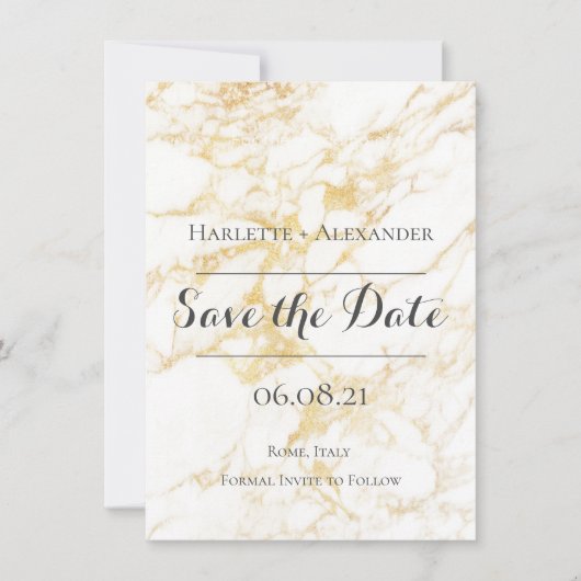 Save The Date Marbre blanc et or (Devant)