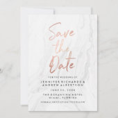 Save The Date Marbre blanc Moderne Rose Gold Script Enregistrer  (Devant)
