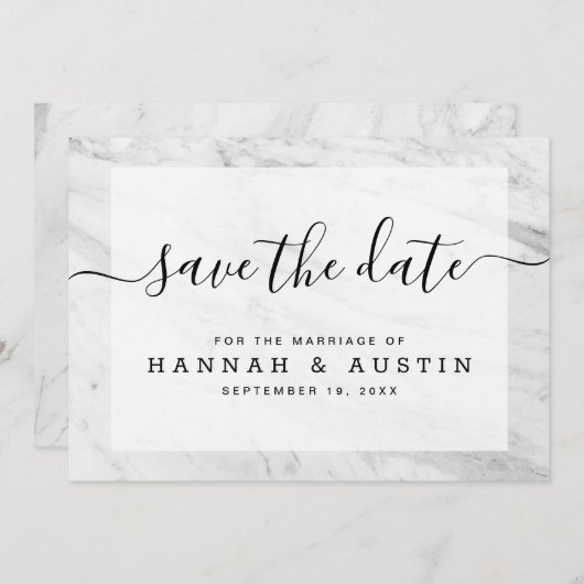 Save The Date Marbre blanc simple moderne Mariage élégant (Devant / Derrière)