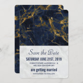 Save The Date Marbre bleu marine et or Marbre moderne Mariage mo (Devant / Derrière)