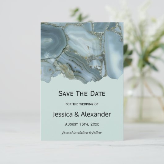 Save The Date Marbre Classé Enregistrer Le Mariage Date (Debout devant)