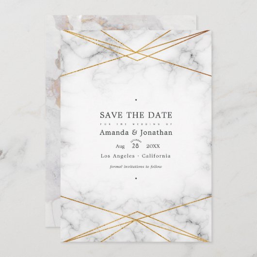 Save The Date Marbre d'or Mariage géométrique photo (Devant / Derrière)