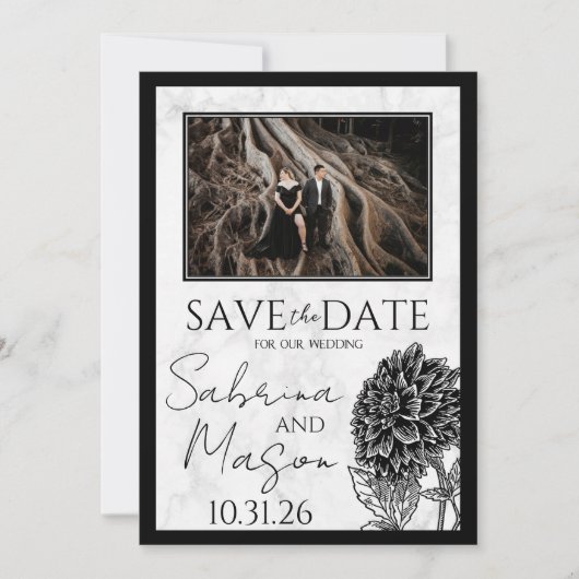 Save The Date Marbre et Fleur (Devant)