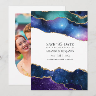 Save The Date Marbre Géode Galaxie Faux Paillettes Céleste Maria