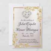 Save The Date Marbre & Gris, Cadre Doré, Cœur d'Argent (Dos)