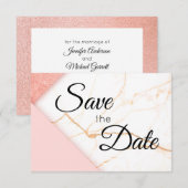 Save The Date Marbre Moderne Pailleté Rose et Or (Devant / Derrière)