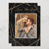 Save The Date Marbre Noir Or Photo Géométrique Enregistrer La Da (Devant / Derrière)