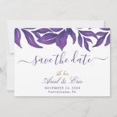 Save The Date Marbre Pourpre & Eucalyptus Doré Mariage Élégant (Devant)