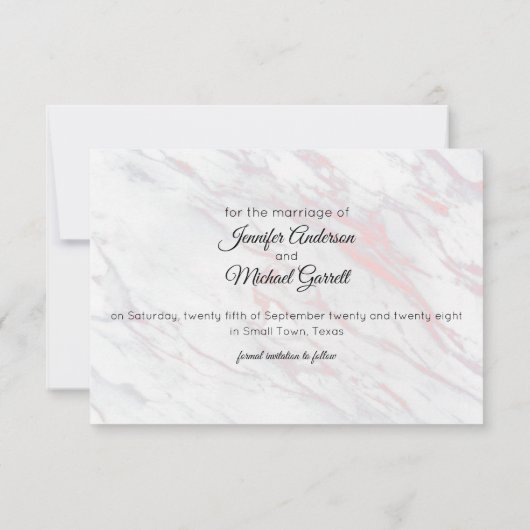 Save The Date Marbre rose et gris moderne (Dos)