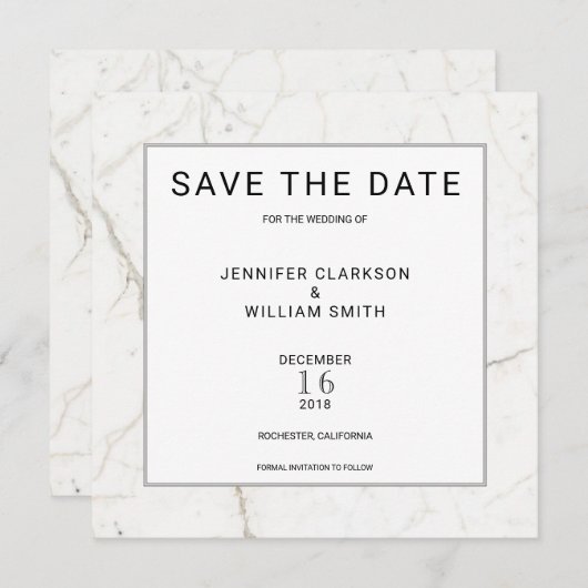 Save The Date Marbre simple moderne blanc Mariage Enregistrer la (Devant / Derrière)