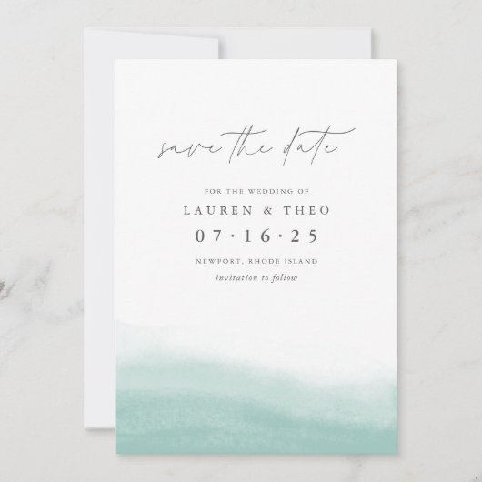 Save The Date Marées Seaglass Elégante Aquarelle Côtière Simple (Devant)