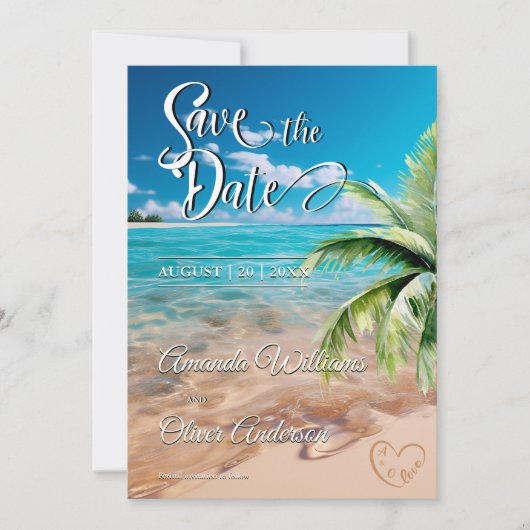 Save The Date Marées Turquoise Tropical Palm Tree Beach Mariage (Devant)