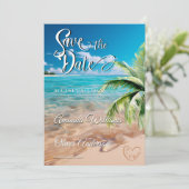 Save The Date Marées Turquoise Tropical Palm Tree Beach Mariage (Debout devant)