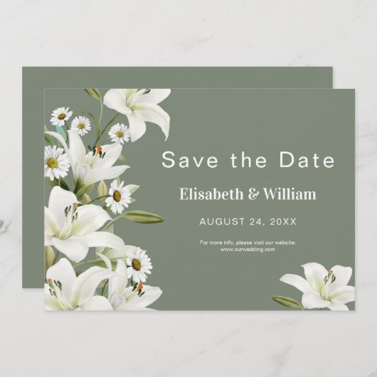 Save The Date Marguerites Et Lys Blancs (Devant / Derrière)