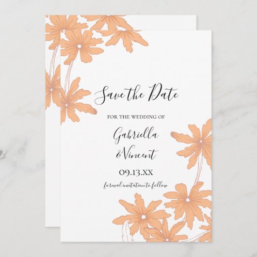 Save The Date Marguerites orange sur mariage blanc Enregistrer l (Devant / Derrière)