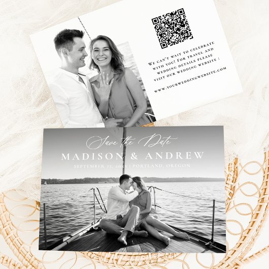 Save The Date Mariage 2 Photo QR Code Calligraphie Élégante Mode