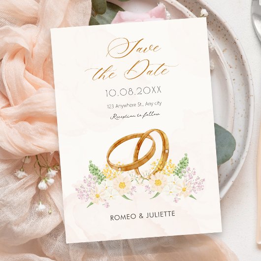 Save The Date Mariage à anneau à couple floral rustique
