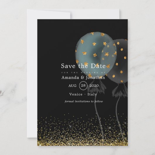 Save The Date Mariage à ballets Parties scintillant noir et or (Devant)