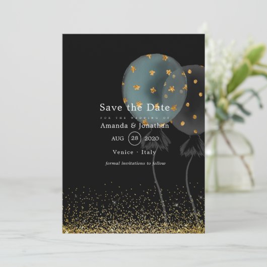 Save The Date Mariage à ballets Parties scintillant noir et or (Debout devant)