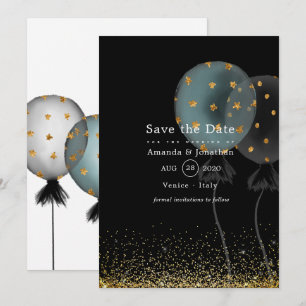 Save The Date Mariage à ballets Parties scintillant noir et or
