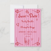 Save The Date Mariage à bande rouge rose blanc à main rétro (Devant)