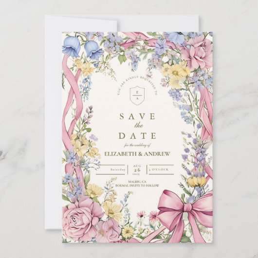 Save The Date Mariage à cadre floral vintage (Devant)