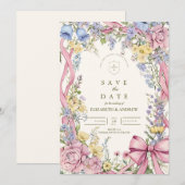 Save The Date Mariage à cadre floral vintage (Devant / Derrière)