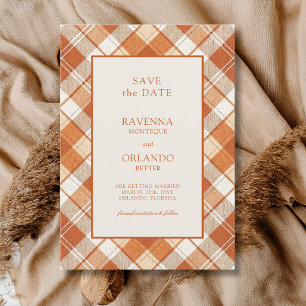 Save The Date Mariage à carreaux Gingham orange vieilli