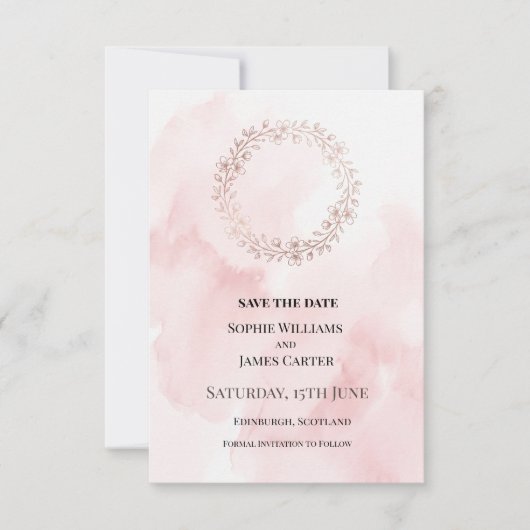 Save The Date Mariage à Couronne Rose (Devant)