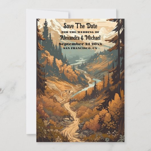 Save The Date Mariage À feuillage persistant Rustic Mountain For (Devant)