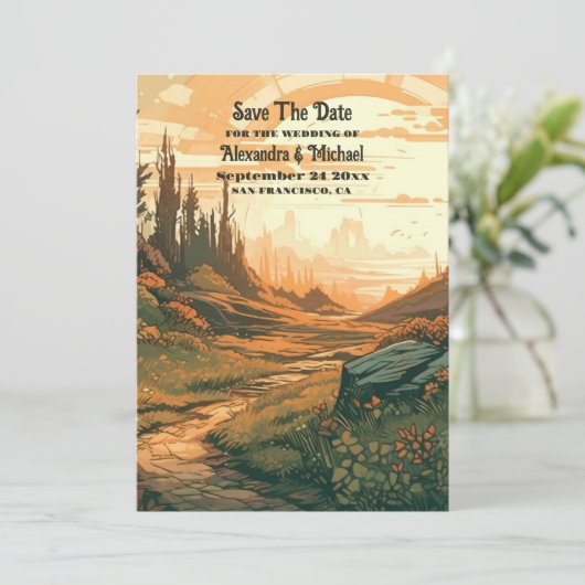 Save The Date Mariage À feuillage persistant Rustic Mountain For (Debout devant)
