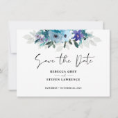 Save The Date Mariage à fleurs bleu pourpre et somptueux (Devant)