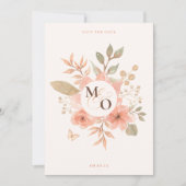 Save The Date Mariage à fleurs de pêche rose (Devant)