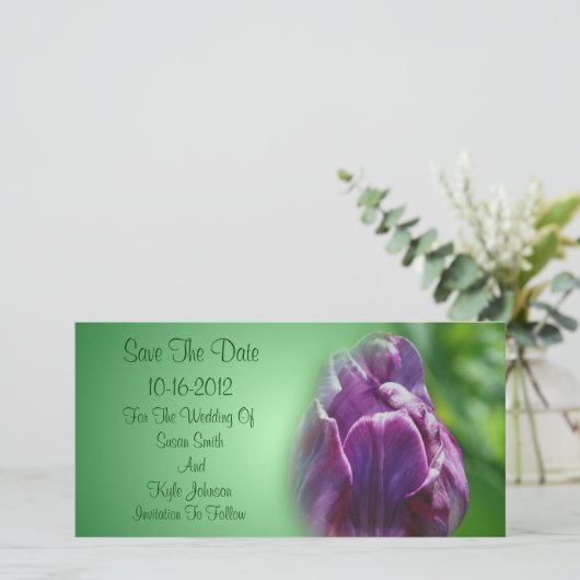 Save The Date Mariage à fleurs de tulipe violet (Debout devant)