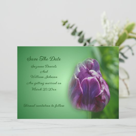 Save The Date Mariage à fleurs de tulipe violet (Debout devant)
