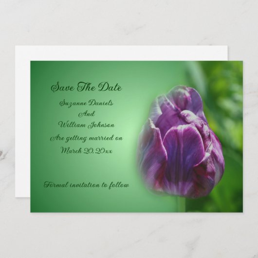 Save The Date Mariage à fleurs de tulipe violet (Devant / Derrière)