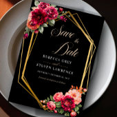 Save The Date Mariage à fleurs noir rouge chic