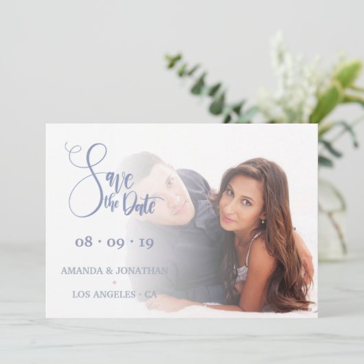 Save The Date Mariage à fleurs rose et bleu Enregistrer la photo (Debout devant)