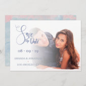 Save The Date Mariage à fleurs rose et bleu Enregistrer la photo (Devant / Derrière)