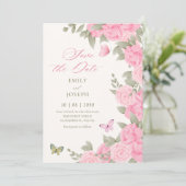 Save The Date Mariage à fleurs roses (Debout devant)