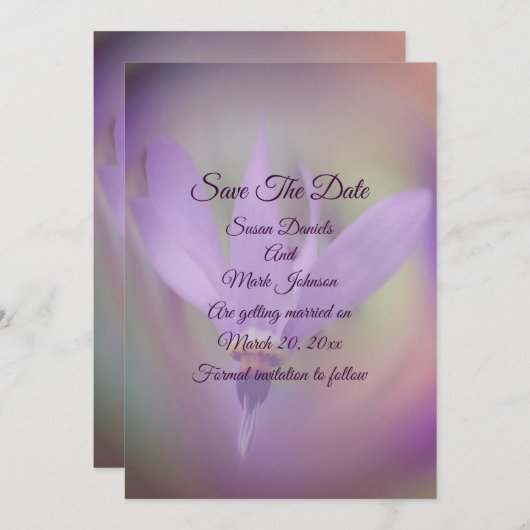 Save The Date Mariage à fleurs violettes pâles (Devant / Derrière)